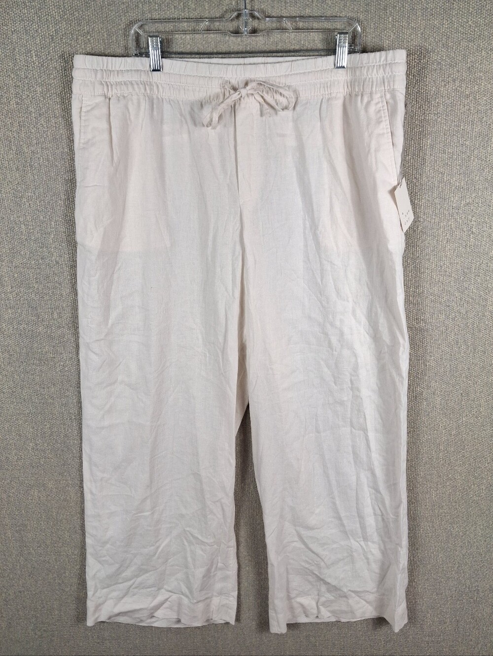 A New Day Wide Leg Linen Blend Pull On Pants Womens XXL Cream Casual Drawstring